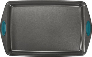 Rachael Ray Bakeware Nonstick Cookie Pan Set, 3-Piece, Gray with Marine Blue Grips