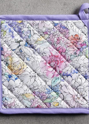 Maison d' Hermine Pot Holders Set 100% Cotton Heat Resistant Potholders 8" x 8" Hot Pads with Loop BBQ, Cooking, Baking, Grilling, Kitchen, Handling Hot Pans Spring/Summer (Pack of 2, Floral Love)