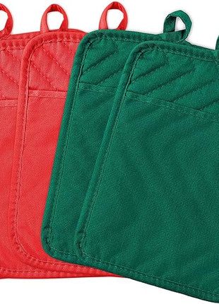 GROBRO7 5Pack Pot Holders for Kitchen Heat Resistant Cotton Potholder Multipurpose Hot Pads Machine Washable Oven Mitts with Pocket Potholders for Baking and Cooking 8.9 x 6.9 in Red Green