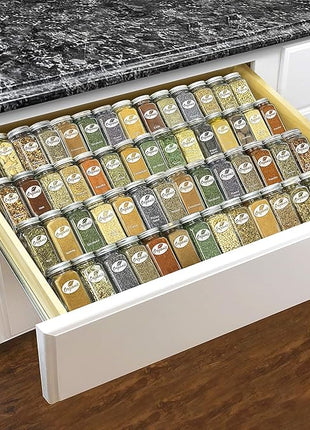LYNK PROFESSIONAL® Expandable Organizer - Heavy Gauge Steel 4 Tier Spice Rack Insert Tray for Spice Jars, Herbs and Seasoning - Kitchen Cabinet Drawer Storage - Silver Metallic