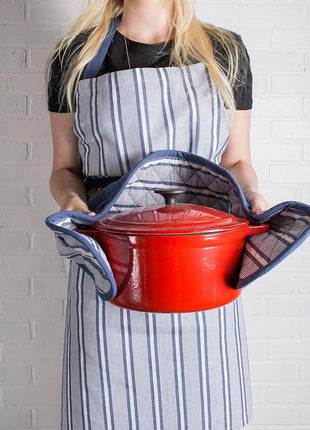 DII Double Strip Chef Kitchen Cooking & Baking Collection, Double Oven Mitt, 35x7.5, French Blue