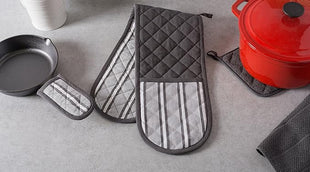 DII Double Strip Chef Kitchen Cooking & Baking Collection, Double Oven Mitt, 35x7.5, Mineral Gray