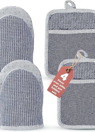 Casa Platino Silicone Oven Mitts & Potholders, 4-Piece – Pot Holders and Oven Mitts for BBQ & Baking, Oven Mitt for Kitchen & Microwave – Heat Resistant Up to 500°F, Durable & Flexible – Indigo