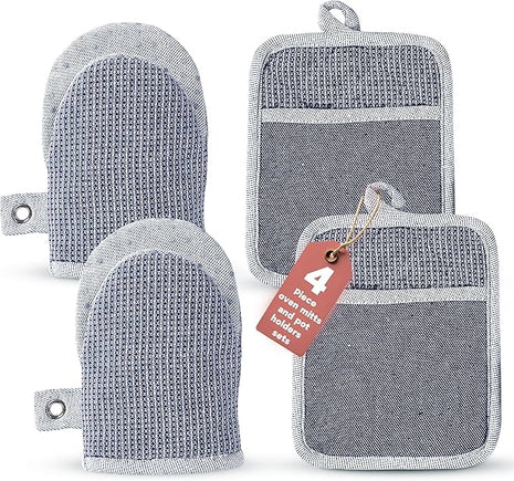 Casa Platino Silicone Oven Mitts & Potholders, 4-Piece – Pot Holders and Oven Mitts for BBQ & Baking, Oven Mitt for Kitchen & Microwave – Heat Resistant Up to 500°F, Durable & Flexible – Indigo