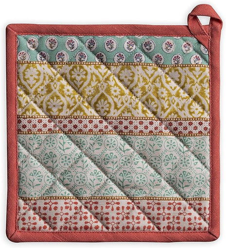 Maison d' Hermine Pot Holders 100% Cotton Heat Resistant Potholders 8" x 8" Hot Pads with Loop BBQ, Cooking, Baking, Grilling, Kitchen, Handling Hot Pans Spring/Summer (Pack of 1, Provence)