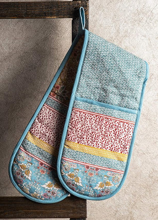 Maison d' Hermine Double Oven Mitts 100% Cotton 7"x35" Double Oven Mitt Heat Resistant BBQ Cooking Gloves with Loop, Baking, Grilling, Home, Kitchen, Handling Hot Pans Spring Summer (Marquise)