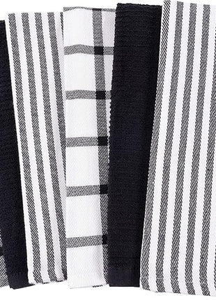 KAF Home Premium Kitchen Towels (18" x 28"), Large 100% Cotton, Flat & Terry Absorbent Dish Towel Set (Black, 18 x 28-6 Pack)