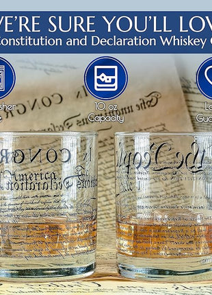 Greenline Goods Whiskey Glasses – United States Constitution + Declaration Glass (Set of 2) - 10 oz Tumblers - American US Patriotic Gift Set - Old Fashioned We The People Cocktail Glasses