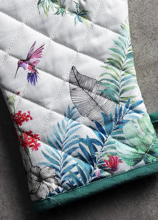 Maison d' Hermine 100% Cotton Oven Mitt & Pot Holder Set (7.5"x13" & 8"x8") Heat Resistant BBQ Cooking Gloves with Loop, Baking, Grilling, Kitchen, Handling Hot Pans Spring/Summer (Tropiques)