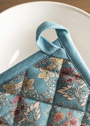 Maison d' Hermine Pot Holders 100% Cotton Heat Resistant Potholders 8" x 8" Hot Pads with Loop BBQ, Cooking, Baking, Grilling, Kitchen, Handling Hot Pans Spring/Summer (Pack of 1, Marquise)