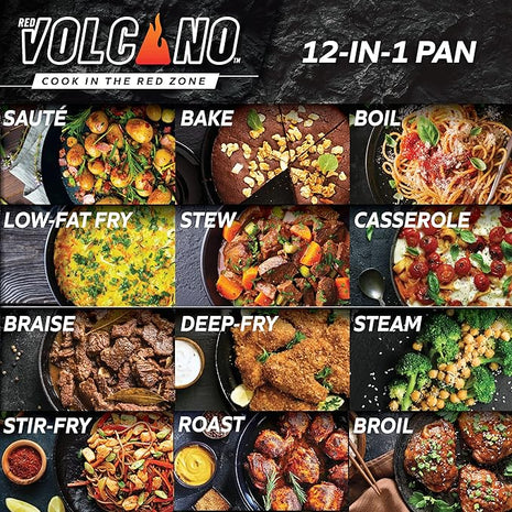 Textured Ceramic Nonstick, 11" Flat Bottom Wok Stir-Fry Pan with Lid for High Heat Cooking, Oven & Broiler Safe to 600 Degrees, Dishwasher Safe, PFAS PFOA & PTFE Free, Red