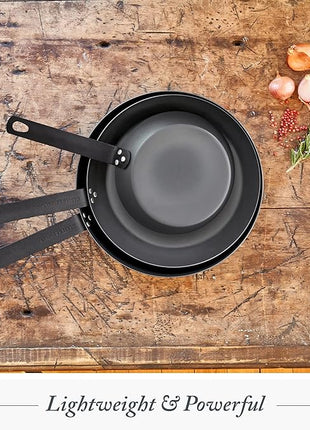 Merten & Storck Pre-Seasoned Carbon Steel 8” Frying Pan Skillet, Use on Induction, Stove and Grill, Durable, Even-Heating, for Searing, Grilling, Oven Use, and Campfire, Indoor/Outdoor