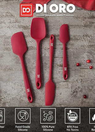 DI ORO Silicone Spatula Set - Rubber Kitchen Spatulas for Baking, Cooking, & Mixing - 600°F Heat-Resistant & BPA Free Silicone Scraper Spatulas for Nonstick Cookware - Dishwasher Safe (4pc, Red)