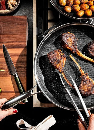 HexClad Hybrid Nonstick 12-Inch Frying Pan, Stay-Cool Handle, Dishwasher-Friendly, Oven-Safe Up to 900°F, Induction Ready, Compatible with All Cooktops