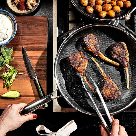HexClad Hybrid Nonstick 12-Inch Frying Pan, Stay-Cool Handle, Dishwasher-Friendly, Oven-Safe Up to 900°F, Induction Ready, Compatible with All Cooktops