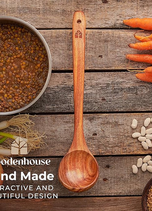 Wooden Ladle for Cooking, Soup Spoon Ladle – Teak Wooden Serving Spoon, 12.4″ Handle, Medium Scoop Size 2 oz – Eco Friendly, Natural and Sustainable