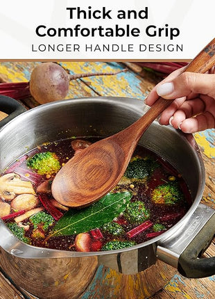 Wooden Spoons for Cooking – 10 Pc Teak Wood Utensil Set, Durable, Nonstick Safe & Heat Resistant with Ergonomic Handles - Unique Kitchen Gifts for Women Men, Cooking Gifts for Men Women