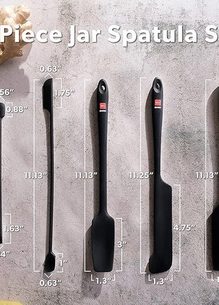 DI ORO Silicone Jar Spatulas for Scraping - Rubber Spatulas Silicone Heat Resistant - Kitchen Spatulas Nonstick Cookware Safe - Silicone Utensil Set for Blenders, Mixing, Baking, & Makeup (5pc, Black)