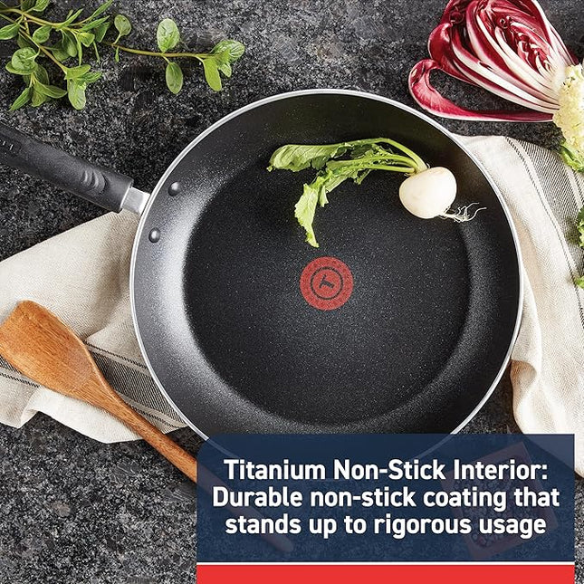 T-fal Experience Non Stick Fry Pan w/Lid 10 Inch, Induction, Oven Broiler Safe 400F, Compatible with All Cooktops, Cookware, Deep Frying Pan, Cooking Skillet, Pots and Pans, Dishwasher Safe, Black