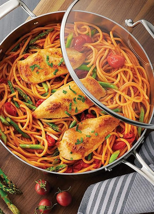 Tramontina Tri-Ply Clad Stainless Steel 12-Piece Cookware Set with Glass Lids, Pots and Pans Kitchen Set, Induction-Ready, Dishwasher-Safe, NSF-Certified