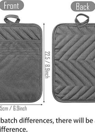 GROBRO7 5Pack Pocket Pot Holders Cotton Heat Resistant Potholder Multipurpose Hot Pads Machine Washable Oven Mitts Cooking Pads Bulk for Daily Kitchen Baking and Cooking 8.9 x 6.9 Inch Grey