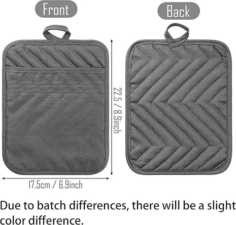 GROBRO7 5Pack Pocket Pot Holders Cotton Heat Resistant Potholder Multipurpose Hot Pads Machine Washable Oven Mitts Cooking Pads Bulk for Daily Kitchen Baking and Cooking 8.9 x 6.9 Inch Grey