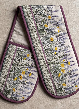 Maison d' Hermine Double Oven Mitts 100% Cotton 7"x35" Double Oven Mitt Heat Resistant BBQ Cooking Gloves with Loop, Baking, Grilling, Home, Kitchen, Handling Hot Pans Spring Summer (Fanny Lavender)