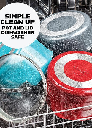 Gotham Steel 5 Quart Stock Pot Multipurpose Pasta Pot with Strainer Lid & Twist and Lock Handles, Nonstick Ceramic Surface Makes for Effortless Cleanup with Tempered Glass Lid, Dishwasher Safe