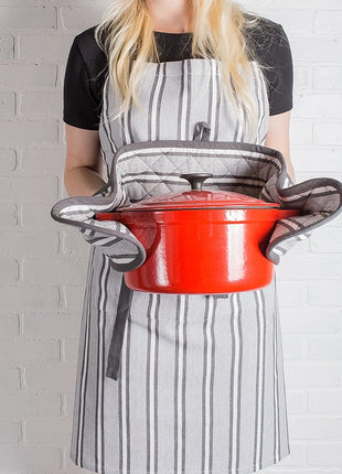 DII Double Strip Chef Kitchen Cooking & Baking Collection, Double Oven Mitt, 35x7.5, Mineral Gray