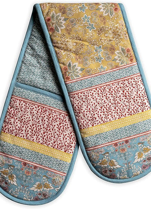Maison d' Hermine Double Oven Mitts 100% Cotton 7"x35" Double Oven Mitt Heat Resistant BBQ Cooking Gloves with Loop, Baking, Grilling, Home, Kitchen, Handling Hot Pans Spring Summer (Marquise)