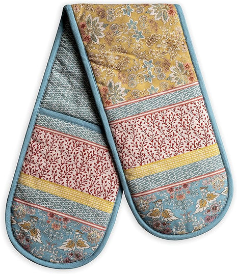 Maison d' Hermine Double Oven Mitts 100% Cotton 7"x35" Double Oven Mitt Heat Resistant BBQ Cooking Gloves with Loop, Baking, Grilling, Home, Kitchen, Handling Hot Pans Spring Summer (Marquise)