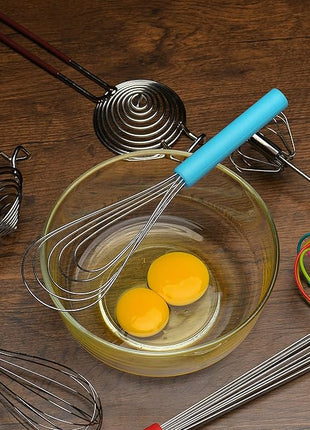 Flat Whisk Silicone Handle Non Slip 10" - 5 Wires Whisk with 10 Heads for Kitchen Cooking Color by Jell-Cell (Sky Blue)