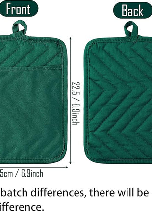 GROBRO7 5Pack Pocket Pot Holders Cotton Heat Resistant Potholder Multipurpose Hot Pads Machine Washable Oven Mitts Heat Pads for Daily Kitchen Baking and Cooking 8.9 x 6.9 in Dark Green