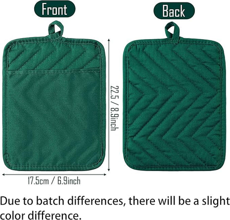 GROBRO7 5Pack Pocket Pot Holders Cotton Heat Resistant Potholder Multipurpose Hot Pads Machine Washable Oven Mitts Heat Pads for Daily Kitchen Baking and Cooking 8.9 x 6.9 in Dark Green