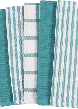 KAF Home Premium Kitchen Towels (18" x 28"), Large 100% Cotton, Flat & Terry Absorbent Dish Towel Set (Teal, 18 x 28-6 Pack)