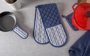 DII Double Strip Chef Kitchen Cooking & Baking Collection, Double Oven Mitt, 35x7.5, French Blue